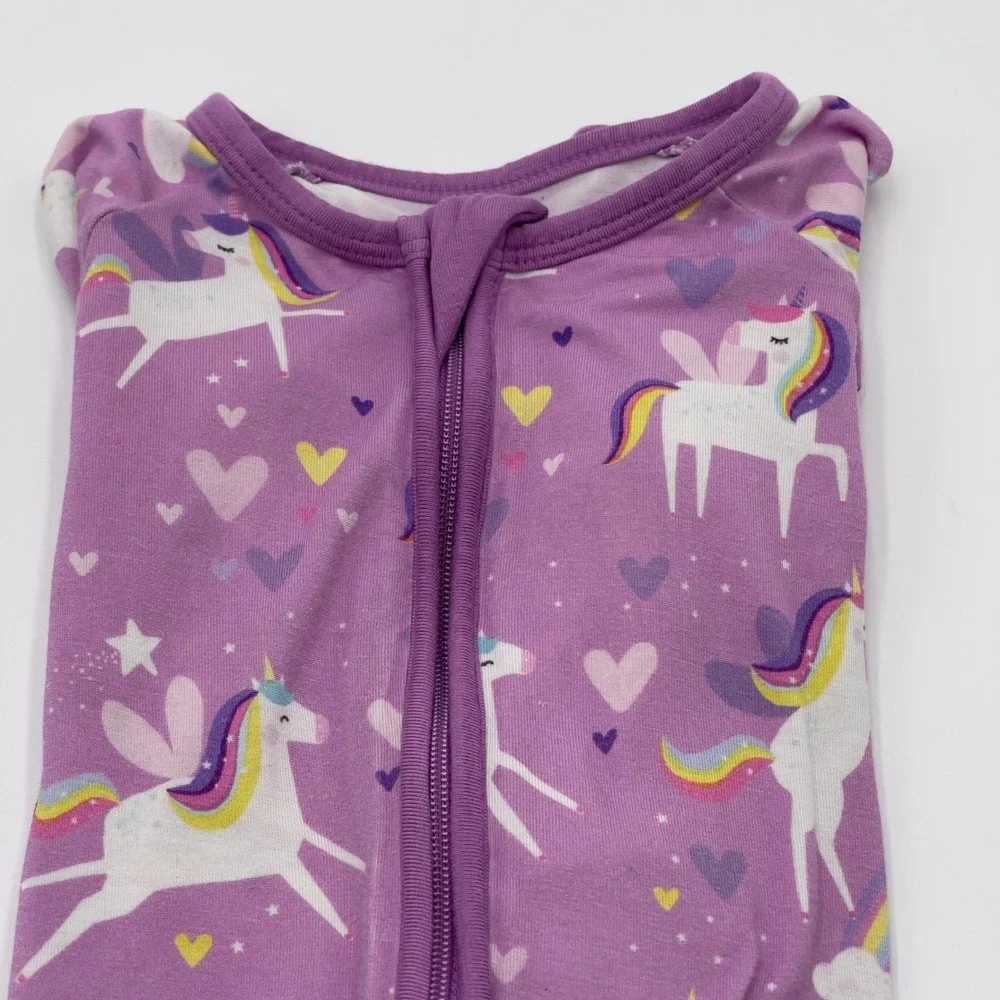 Little Sleepies‎ 3-6 Months Purple Unicorn Rainbow Zip Pajamas Romper Kids